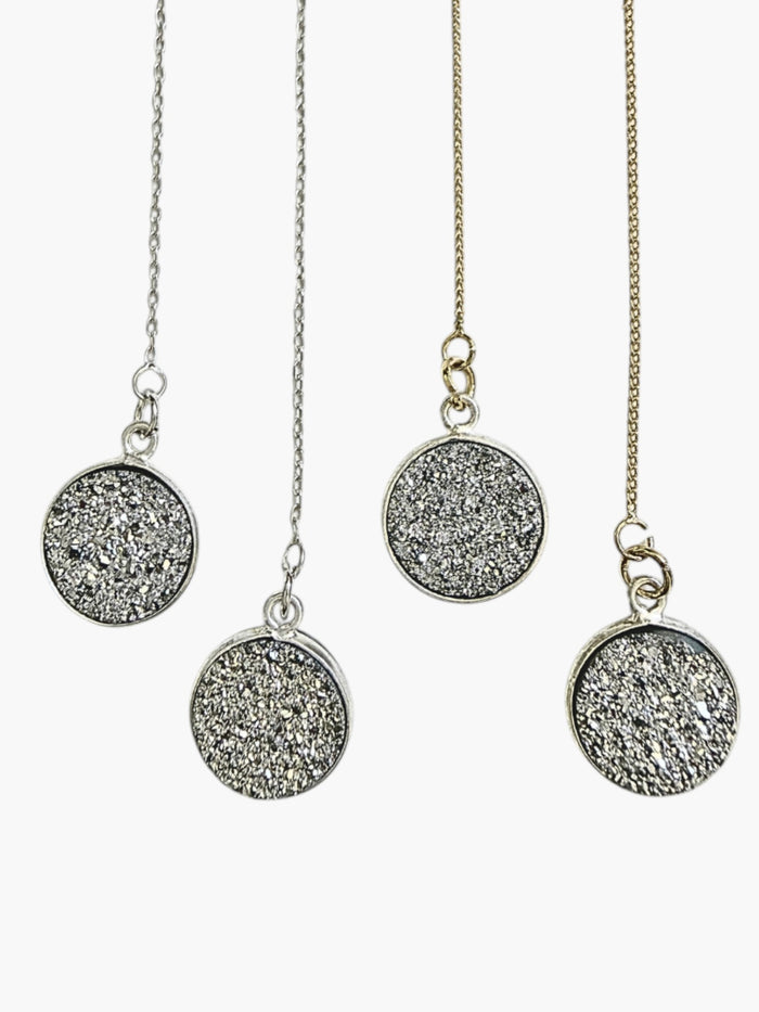 stem&stone silver druzy quartz threader earrings with 925 sterling silver chain, 10mm druzy, 5.5" length.