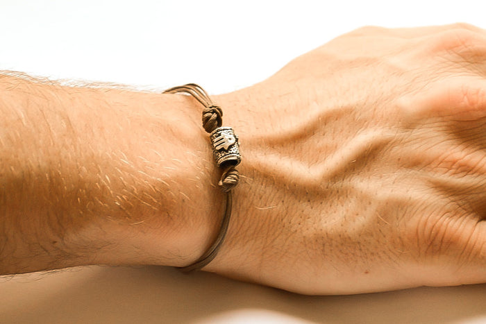 Hamsa Tube bracelet for men, black cord - shani-adi-jewerly