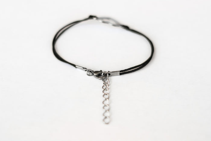 Silver heart bracelet, black cord, personalised jewelry, waterproof
