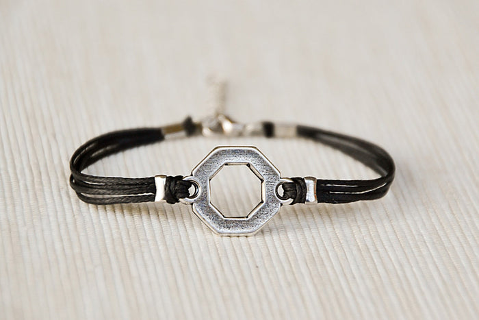 Hexagon women bracelet, black cord - shani-adi-jewerly