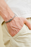 Silver Horseshoe bead bracelet for men, gray cords - shani-adi-jewerly