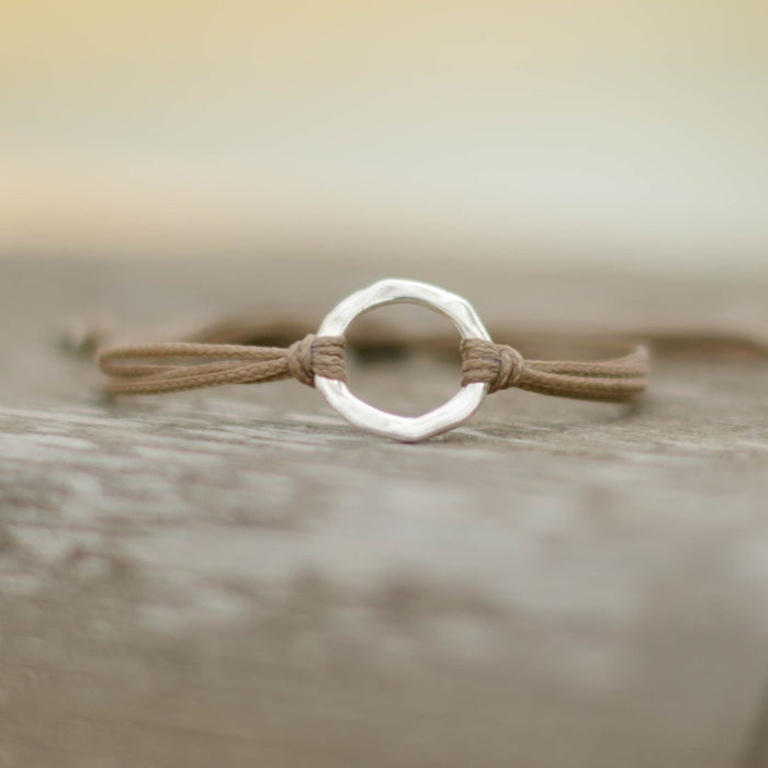 Silver Karma bracelet brown cord adjustable - shani-adi-jewerly