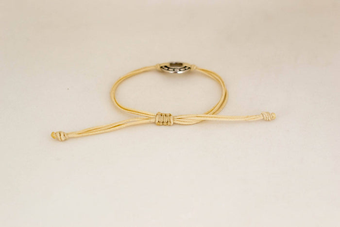 Silver Karma bracelet, beige cord, adjustable sliding knot - shani-adi-jewerly