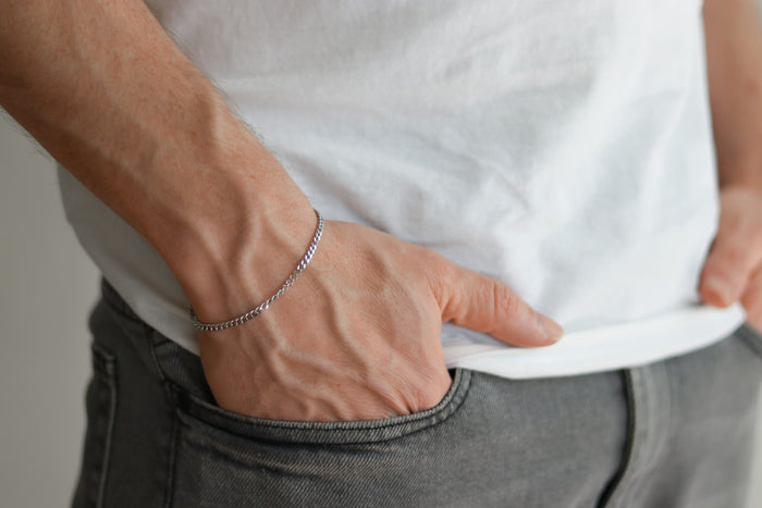 Silver link chain bracelet for men, stainless steel, jewelry for him - shani-adi-jewerly