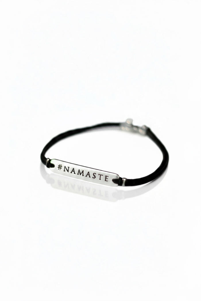 Silver Namaste charm bracelet for men, black cord, gift for him - shani-adi-jewerly