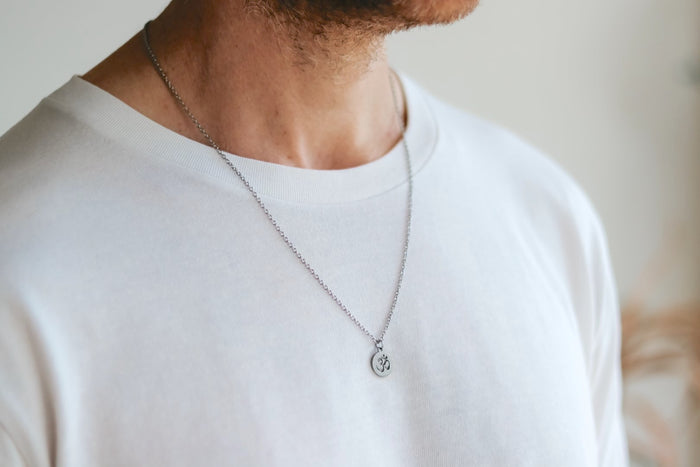 Silver Om necklace for men, stainless steel chain necklace, waterproof - shani-adi-jewerly