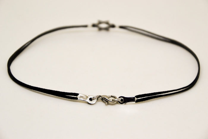 Silver Star of David Anklet for men, black cord - shani-adi-jewerly