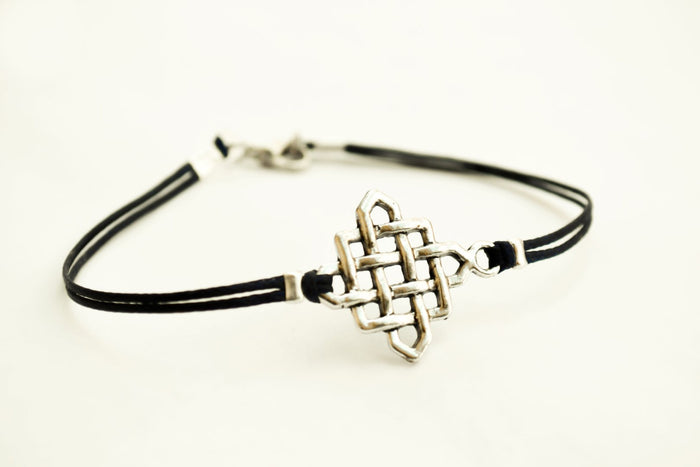 Silver Infinity bracelet for men, black cord - shani-adi-jewerly