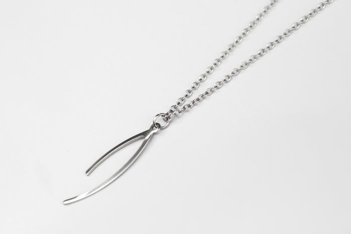Silver Wishbone necklace for men, stainless steel chain necklace - shani-adi-jewerly