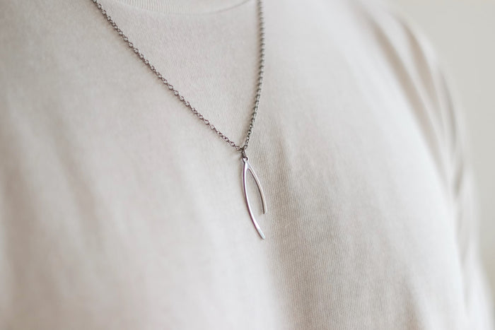Silver Wishbone necklace for men, stainless steel chain necklace - shani-adi-jewerly