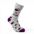 Size Matters novelty socks grey and purple main view with text design