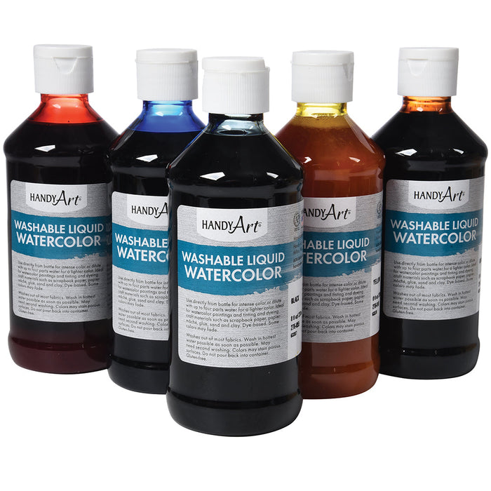 5 bottles of washable watercolor paint on white background