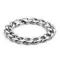 Stainless steel 15mm wide curb chain bracelet with polished hollow links and lobster clasp
