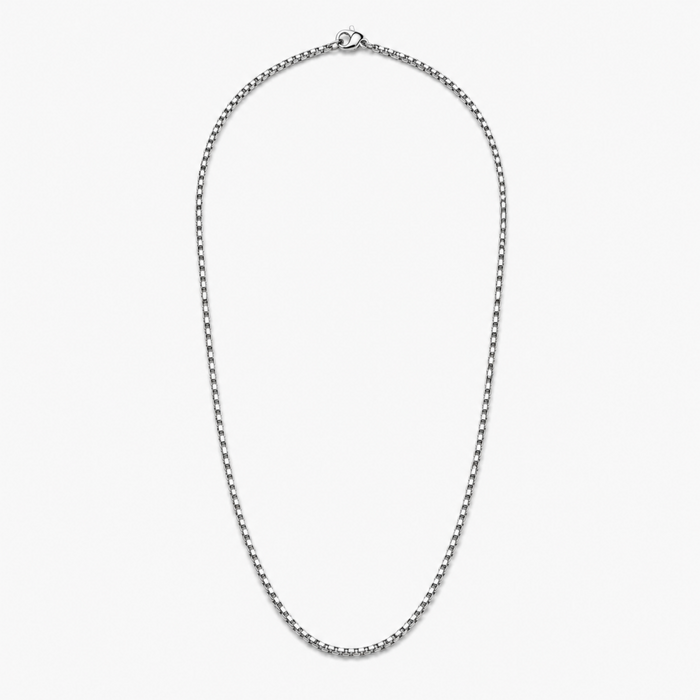 tainless steel 2mm rounded box chain necklace full view on white background