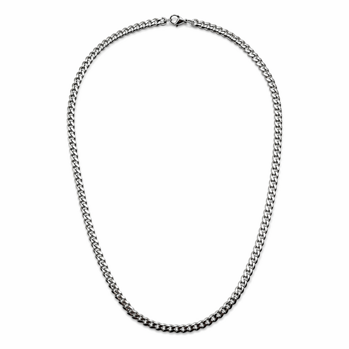 5mm stainless steel curb chain necklace full view on white background