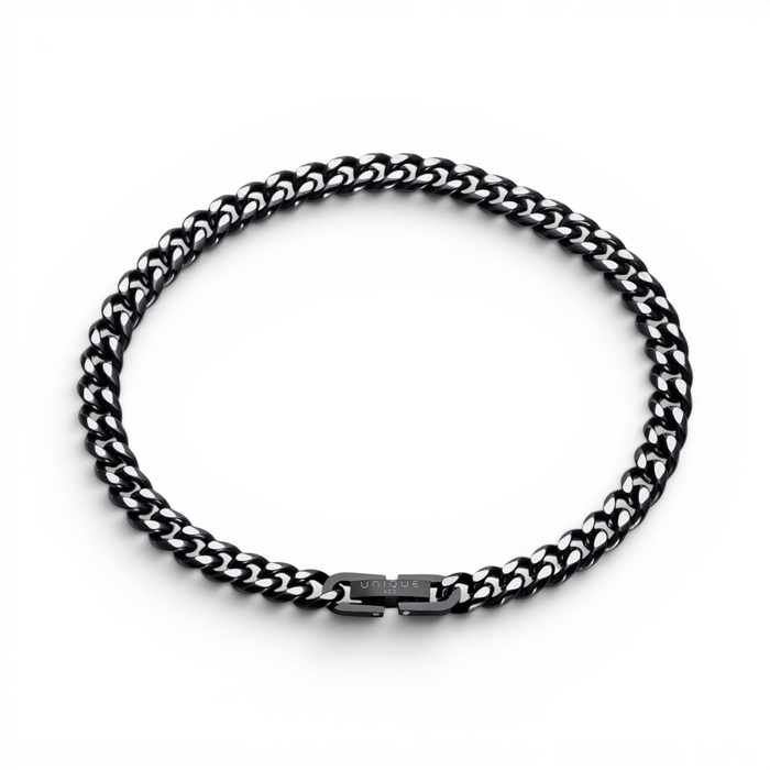 6mm stainless steel curb chain bracelet with black ion plated finish and secure clasp