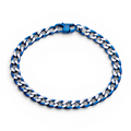 7mm stainless steel curb chain bracelet with blue ion plated finish and secure clasp
