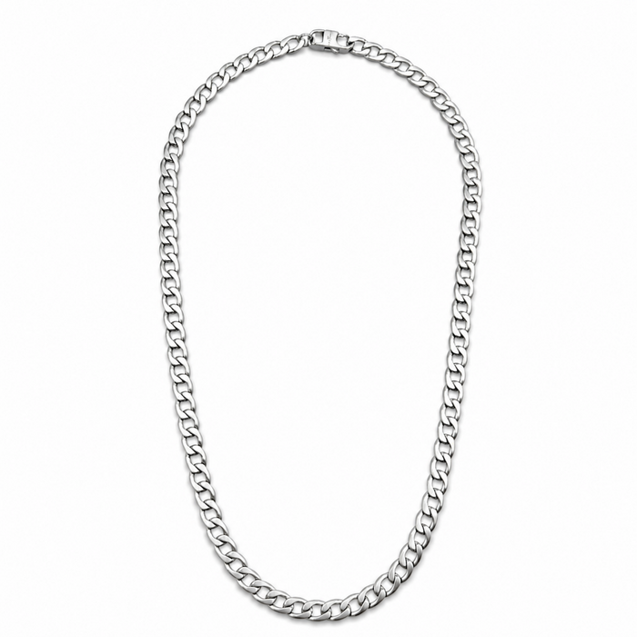 Stainless steel 7mm matte curb chain necklace full view on white background