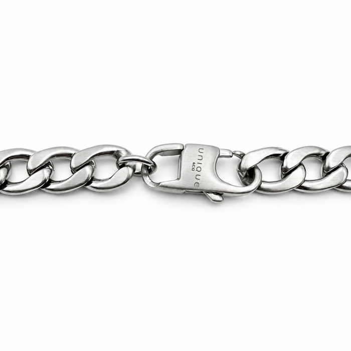 Silver chain bracelet on a white background