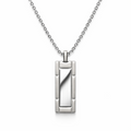 Stainless steel bar pendant necklace with polished centre and brushed edges on a 20 inch chain, shown on a white background