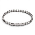 Stainless steel bike chain bracelet with contrasting satin and polished finishes