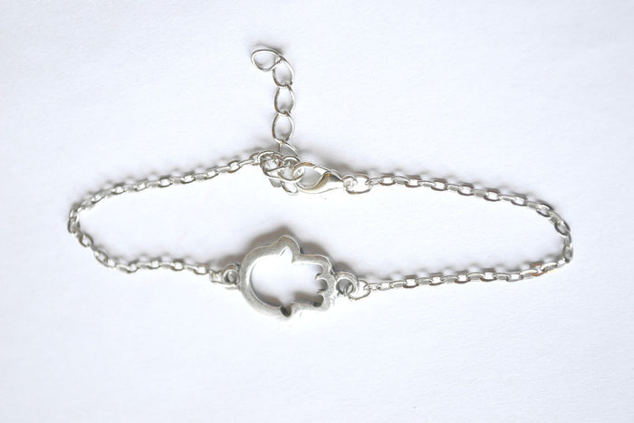 stainless steel chain bracelet with a silver plated hamsa charm for women - shani-adi-jewerly