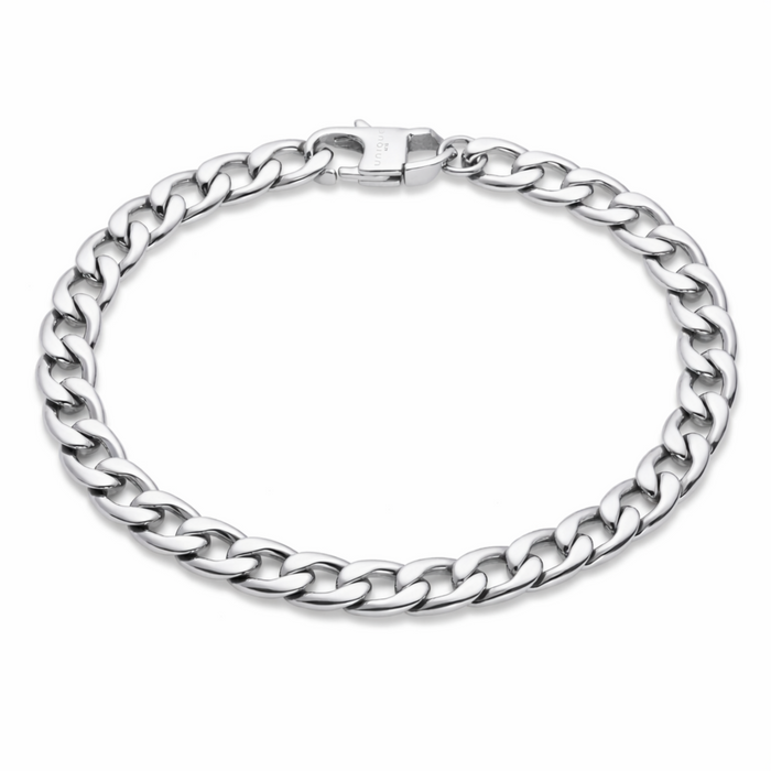 Stainless steel 7mm curb chain bracelet with flat links and matte and polished finish