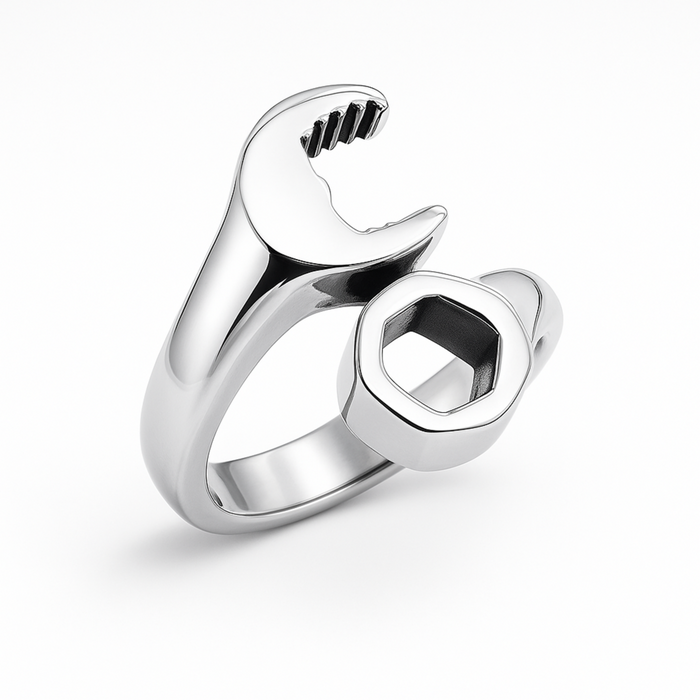 stainless steel spanner ring on a white background