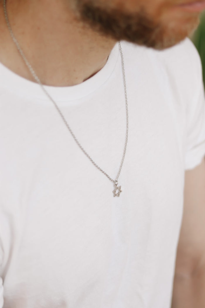 Star of David necklace for men, silver chain, gift for him, Jewish jewelry from Israel, waterproof jewelry
