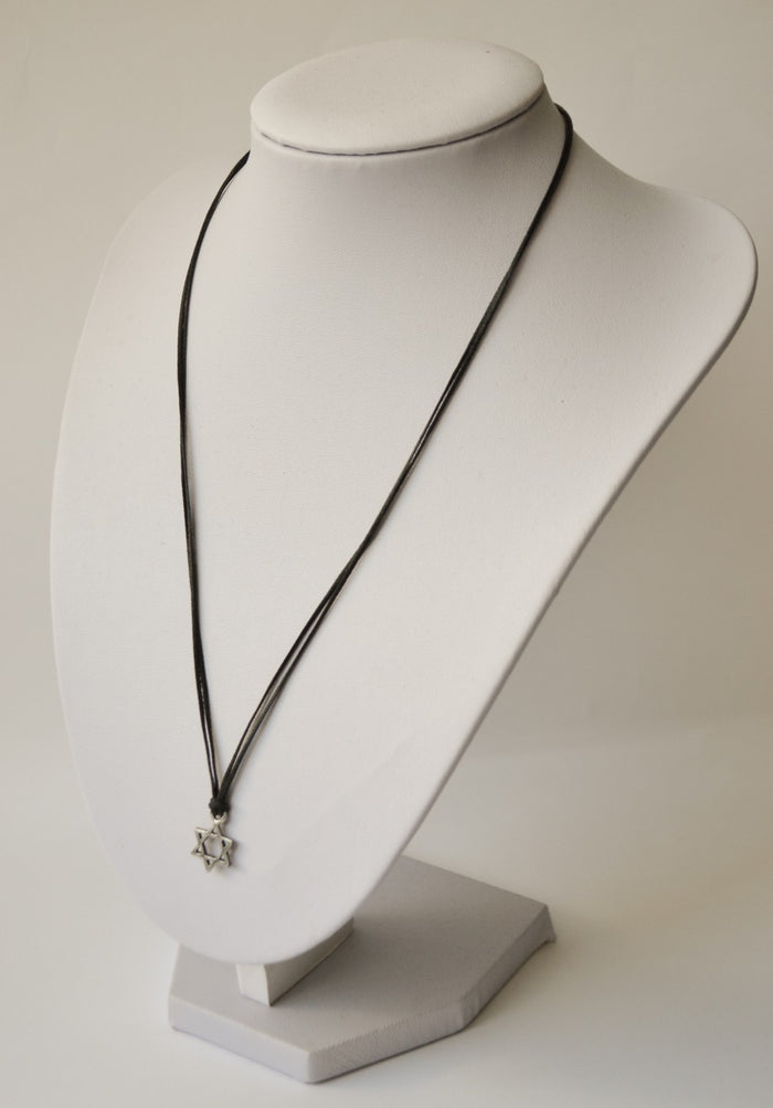 Star of David necklace for men silver plated pendant black string handmade Jewish gift for him by Shani & Adi jewelry
