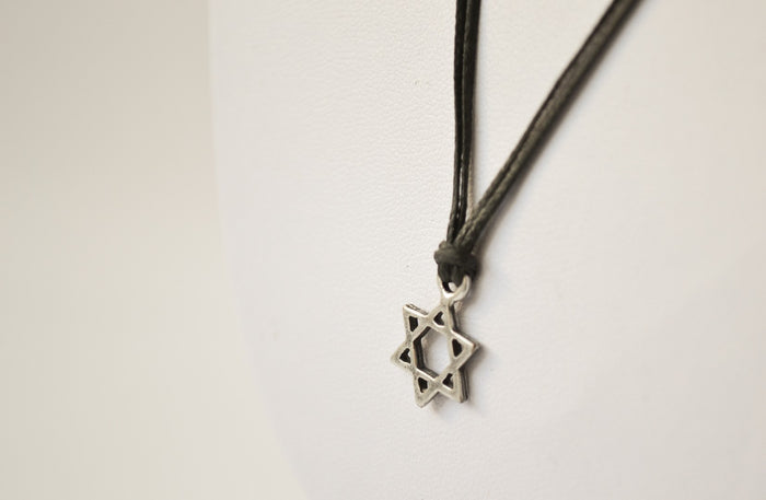 Star of David necklace for men silver plated pendant black string handmade Jewish gift for him by Shani & Adi jewelry