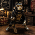Steampunk resin jetpack monkey ornament in a vintage industrial man cave setting
