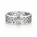 Sterling silver Celtic knot ring with openwork woven design on a clean white background