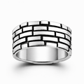 Sterling silver brick pattern ring with oxidised detail on a clean white background