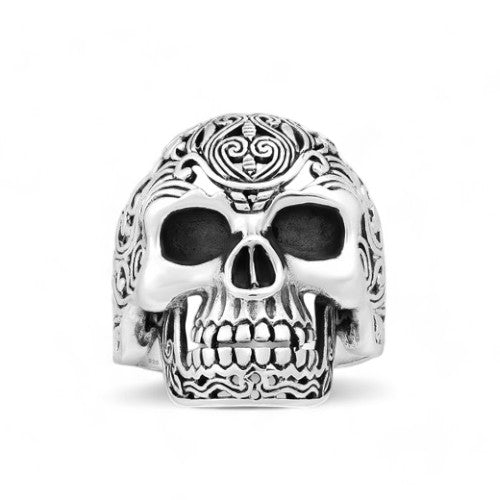 Sterling Silver Oxidised Swirl Skull Ring