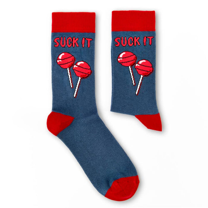 pair of novelty socks with red and blue colour