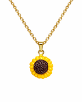 Handgemachter Sonnenblumen-Anhänger aus Glas an vergoldeter Sterling-Silber-Kette – Unisex-Schmuck aus Wiener Atelier