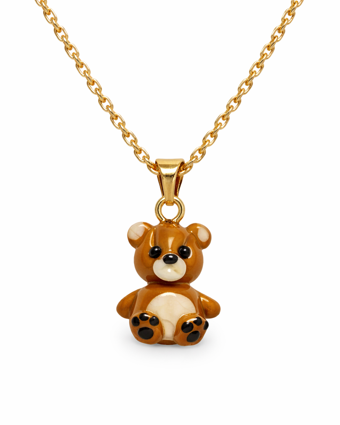 eddybär Charm an 925 Sterling Silber Kette, 14K vergoldet, verspielter Anhänger