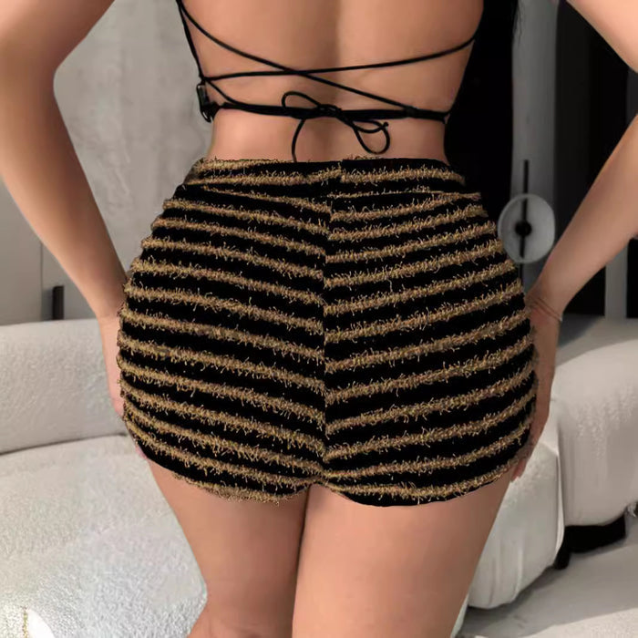 Texture Striped Shorts Loose Casual New