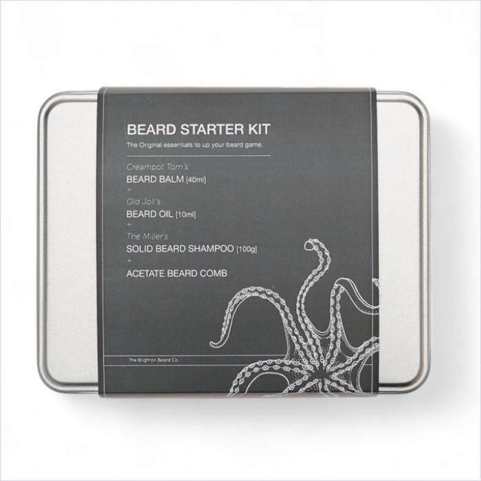 The Brighton Beard Co. Beard Starter Kit presented in reusable keepsake tin