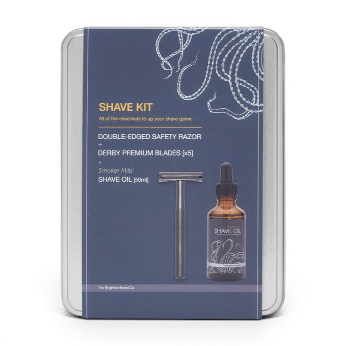 The Brighton Beard Co. Traditional Shave Kit in branded keepsake tin packaging