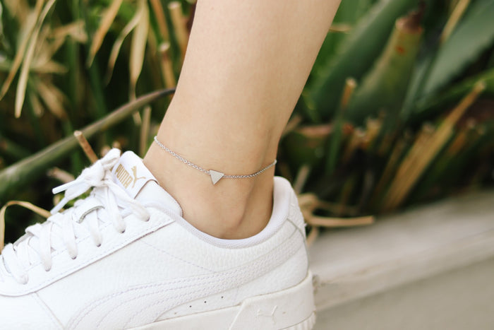 Triangle anklet, waterproof silver chain ankle bracelet, tiny triangle, personalised jewelry