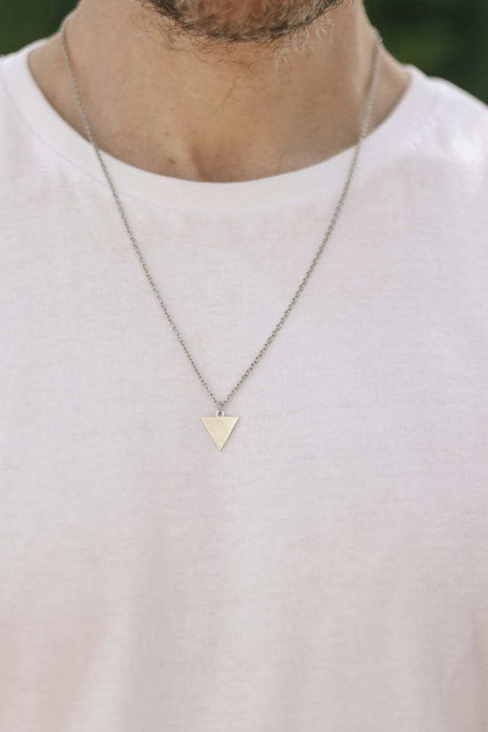 Triangle necklace for men, waterproof jewelry, men's necklace with a silver triangle pendant, festival jewelry