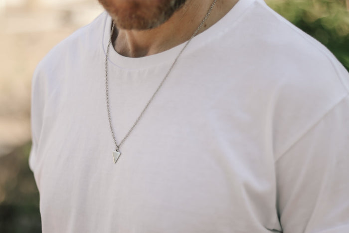 Triangle necklace for men, waterproof jewelry, men's necklace with a silver triangle pendant, festival jewelry
