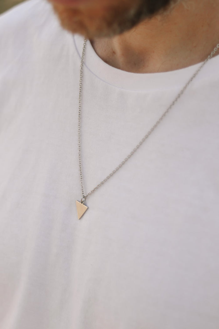 Triangle necklace for men, waterproof jewelry, men's necklace with a silver triangle pendant, festival jewelry