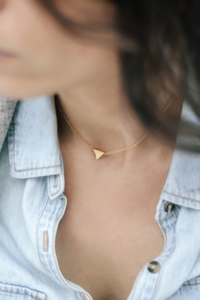 Triangle necklace, tiny gold bead necklace, chain necklace, personalised jewelry, festival jewelry