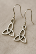 Trinity earrings silver tone hook closure Triquetra dangled earrings