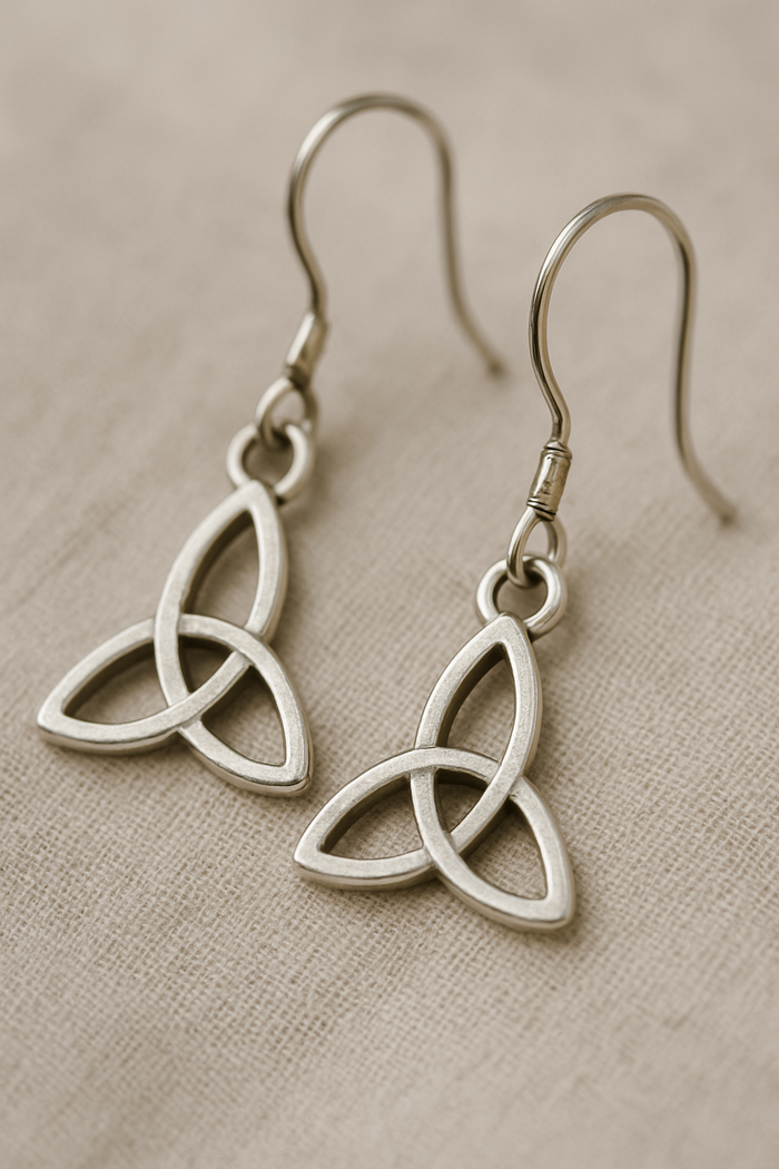Trinity earrings silver tone hook closure Triquetra dangled earrings