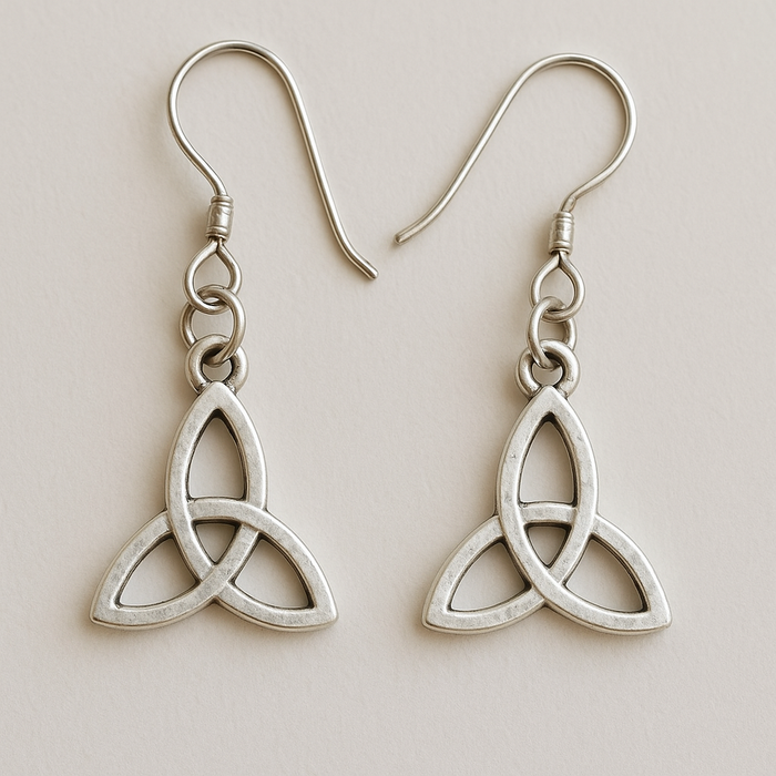 Trinity earrings silver tone hook closure Triquetra dangled earrings
