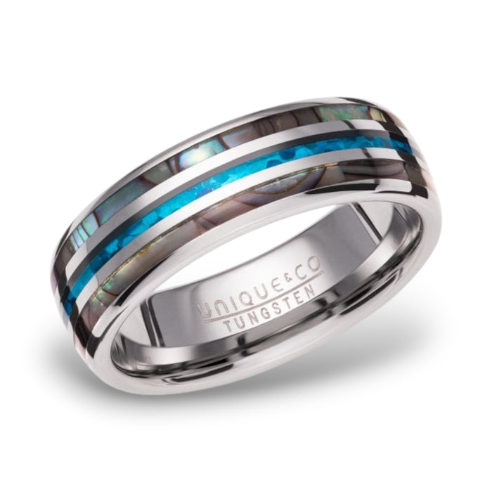 Tungsten Ring with Abalone Shell Inlay